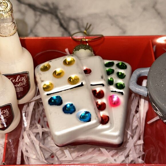 3 NEW Coquito Dominoes Caldero Hispanic Cuban Glass Ornament cafecito Dominican - Picture 4 of 11